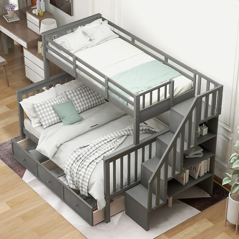 Streamdale Stairway Twin Over Full Bunk with Storage and Rail