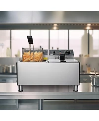 WeChef Commercial Deep Fryer 24L Dual Tank Electric Deep Fryers with Basket Stainless Steel Countertop Fryer for Restaurant Use, Two 6-15 Phase Plugs,