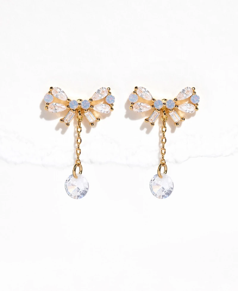 Girls Crew Crystal Mini Bow Dew Drop Earrings