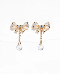 Girls Crew Crystal Mini Bow Dew Drop Earrings