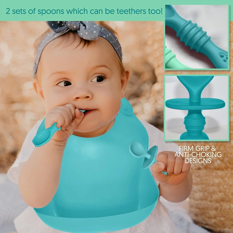 Sperric Toddler Silicone Feeding Set Led Weaning Utensils, Silicone Bibs Feeding Cups Smooth Waterproof Material For Practical Eating