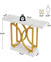 Tribesigns Gold Console Table, 39 Inch Entry Sofa Table with Double D-Shaped Metal Base, Contemporary Accent Table with Faux Marble Veneer for Entrywa