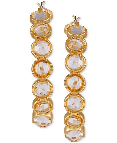 Guess Gold-Tone Medium Crystal Studded Hoop Earrings, 2"