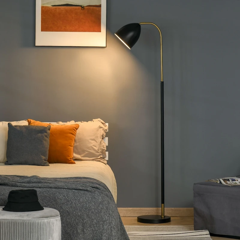 Homcom 63" Flexible Arc Shade Floor Reading Light for Living Room, /