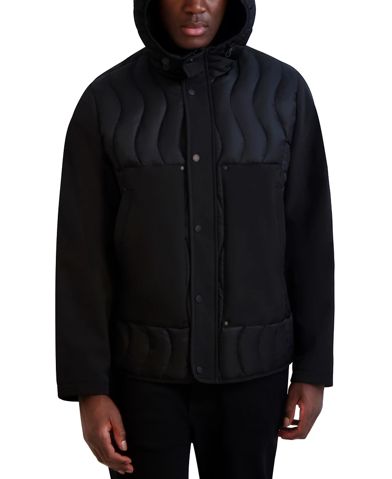 Karl Lagerfeld Men's Mixed Media Mid-Weight Puffer Jacket