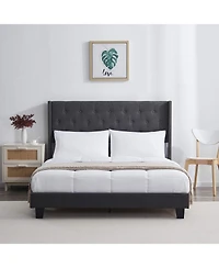 Clara Clark Wingback Diamond Upholstered Platform Bed - King - Silver