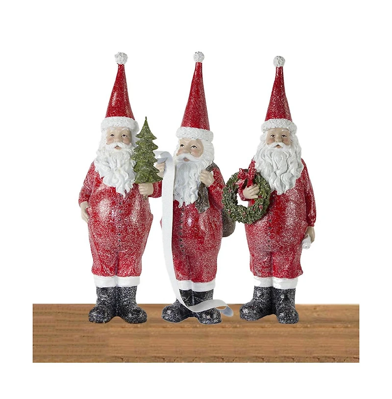 Slickblue Frosted Long John Santa With Pine And List Accent (Set of 3)
