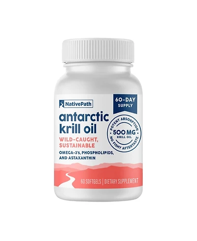 NativePath Antarctic Krill Oil - Wild-Caught Omega 3 Krill Oil 500mg Softgels with Epa, Dha and Astaxanthin - 60 ct