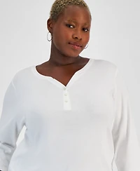 Style & Co Plus 3/4-Sleeve Cotton Henley Top, Exclusively at Macy's