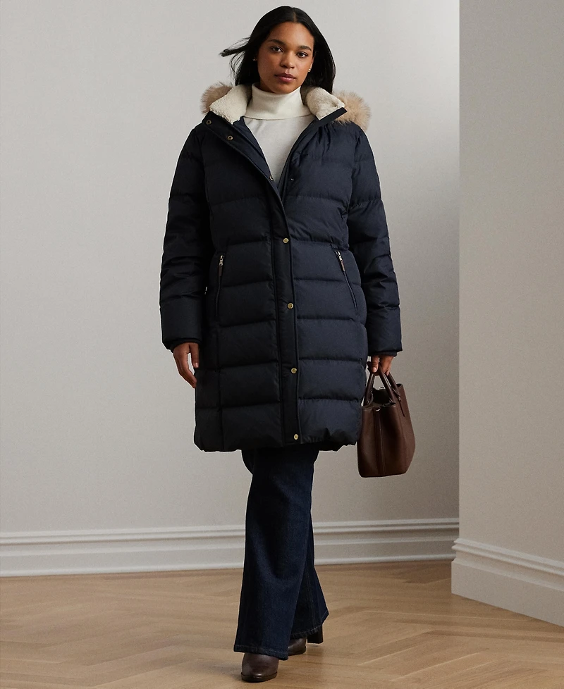 Lauren Ralph Plus Faux-Fur-Trim Hooded Puffer Coat