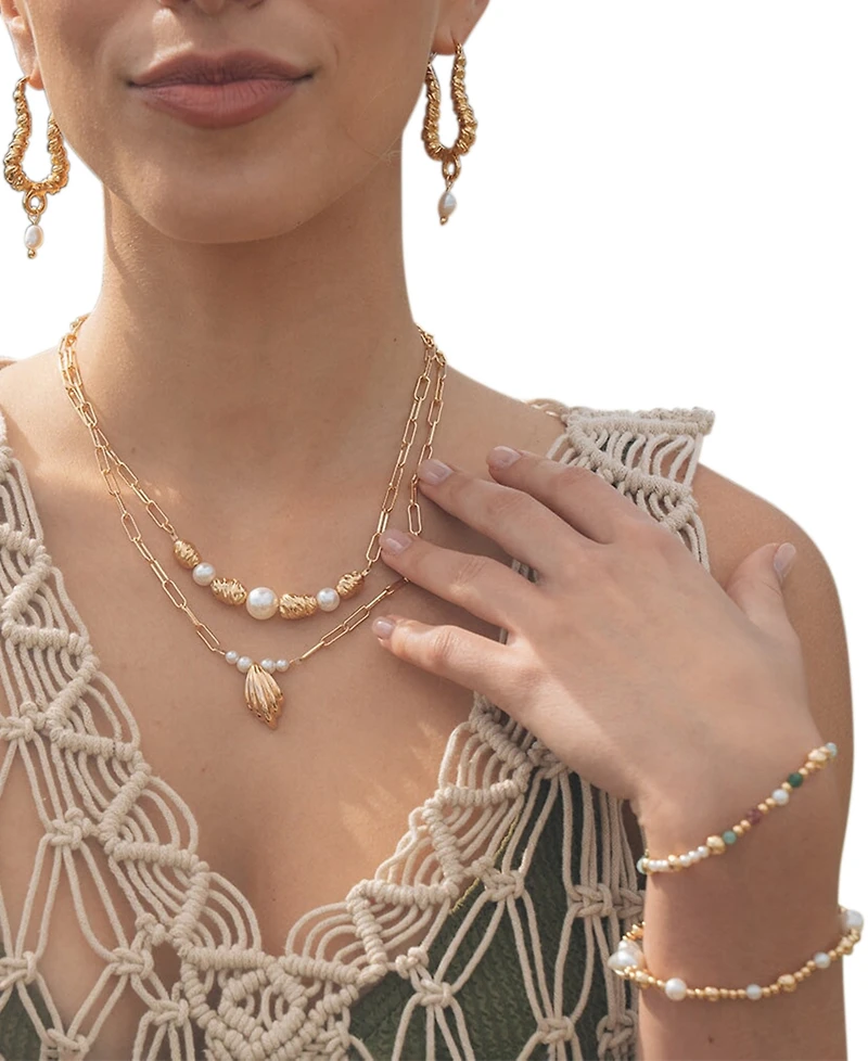 Sterling Forever Gold-Tone or Silver-Tone Drop Cultured Freshwater Pearl Sylvie Statement Hoops