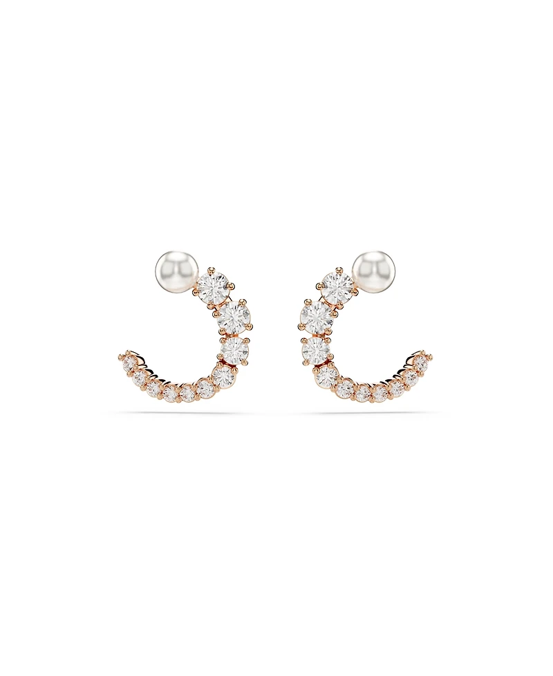 Swarovski Crystal Pearl, Round Cut, White, Matrix Hoop Earrings