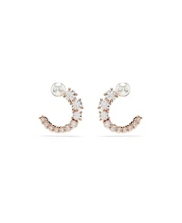 Swarovski Crystal Pearl, Round Cut, White, Matrix Hoop Earrings
