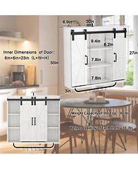 Mondawe Vintage White Rustic Wood Wall Storage Cabinet with Two Sliding Barn Door