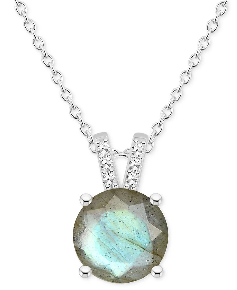 Labradorite & Diamond Accent 18" Pendant Necklace Sterling Silver (Also Onyx)