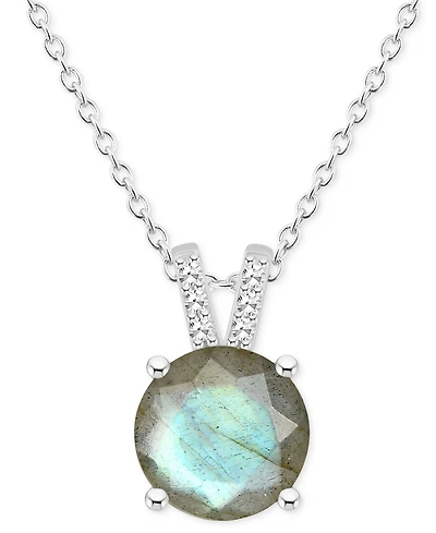 Labradorite & Diamond Accent 18" Pendant Necklace Sterling Silver (Also Onyx)