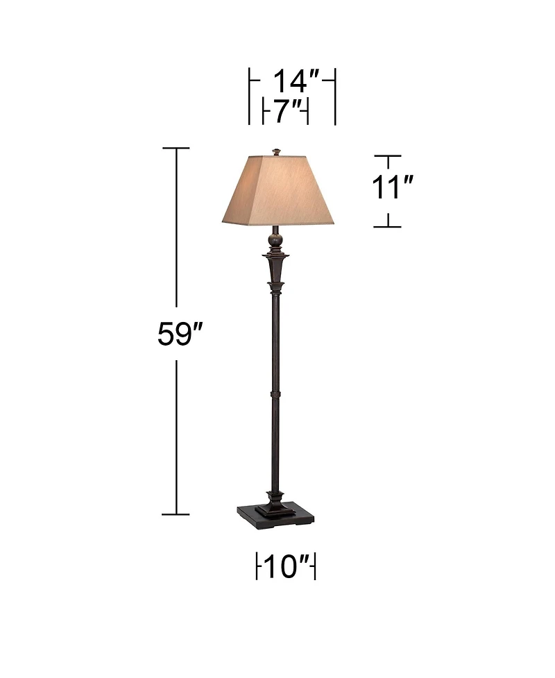 Regency Hill Traditional Floor Lamp 59" Tall Italian Bronze Taupe Faux Silk Square Hardback Shade for Living Room Reading Bedroom Office