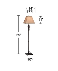 Regency Hill Traditional Floor Lamp 59" Tall Italian Bronze Taupe Faux Silk Square Hardback Shade for Living Room Reading Bedroom Office