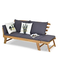 Gymax Adjustable Patio Sofa Daybed Acacia Wood Furniture w/ Cushion Pillow