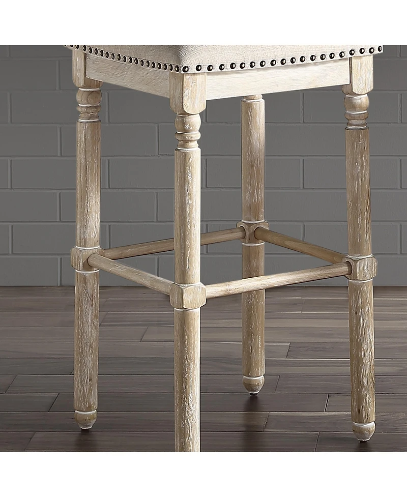 Simplie Fun Wood Upholstered Swivel Bar Stools, Set of 2, Tan