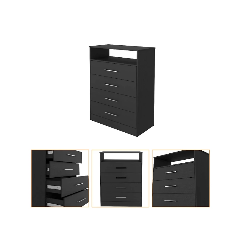 Fm Furniture Atenas melamine chest of drawers, four drawers with metal rail