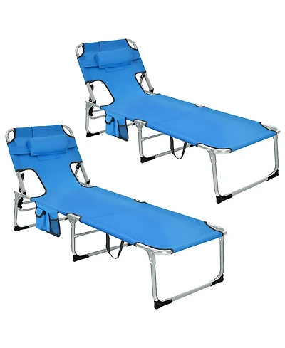 Gymax Set of 2 Beach Chaise Lounge Chair Folding Reclining w/ Facing Hole Turquoise