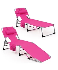 Gymax Set of 2 Beach Chaise Lounge Chair Folding Reclining w/ Facing Hole Turquoise