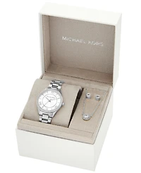 Michael Kors Women's Lauryn Three-Hand Stainless Steel Watch, Earrings and Necklace Gift Set 33mm