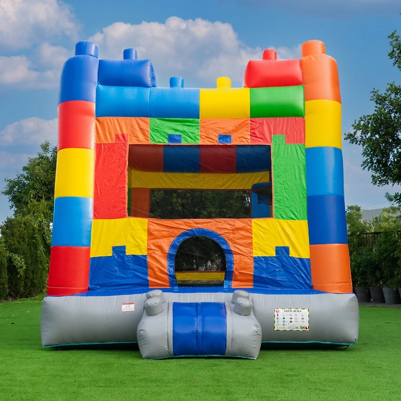 HeroKiddo Block Party Bounce House Commercial Grade for Kids and Adults (with Blower), Basketball Hoop, Outdoor Indoor, Birthday Party, Rental Quality