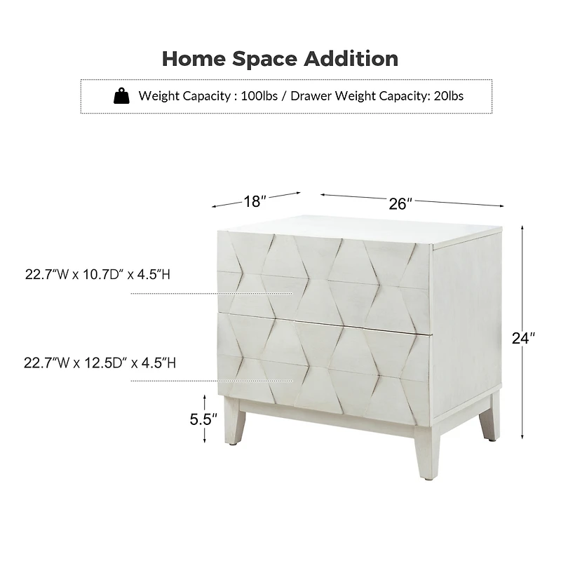 Hulala Home Ethel Contemporary 2 - Drawer Nightstand with Solid Wood Legs