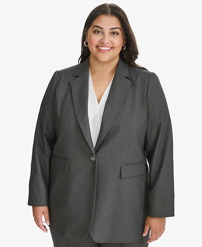 Calvin Klein Plus Pinstriped One-Button Jacket