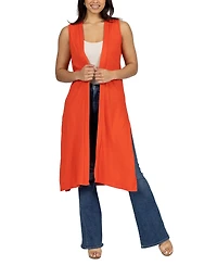 24seven Comfort Apparel Sleeveless Long with Side Slit Cardigan Vest