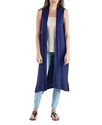 24seven Comfort Apparel Sleeveless Long with Side Slit Cardigan Vest