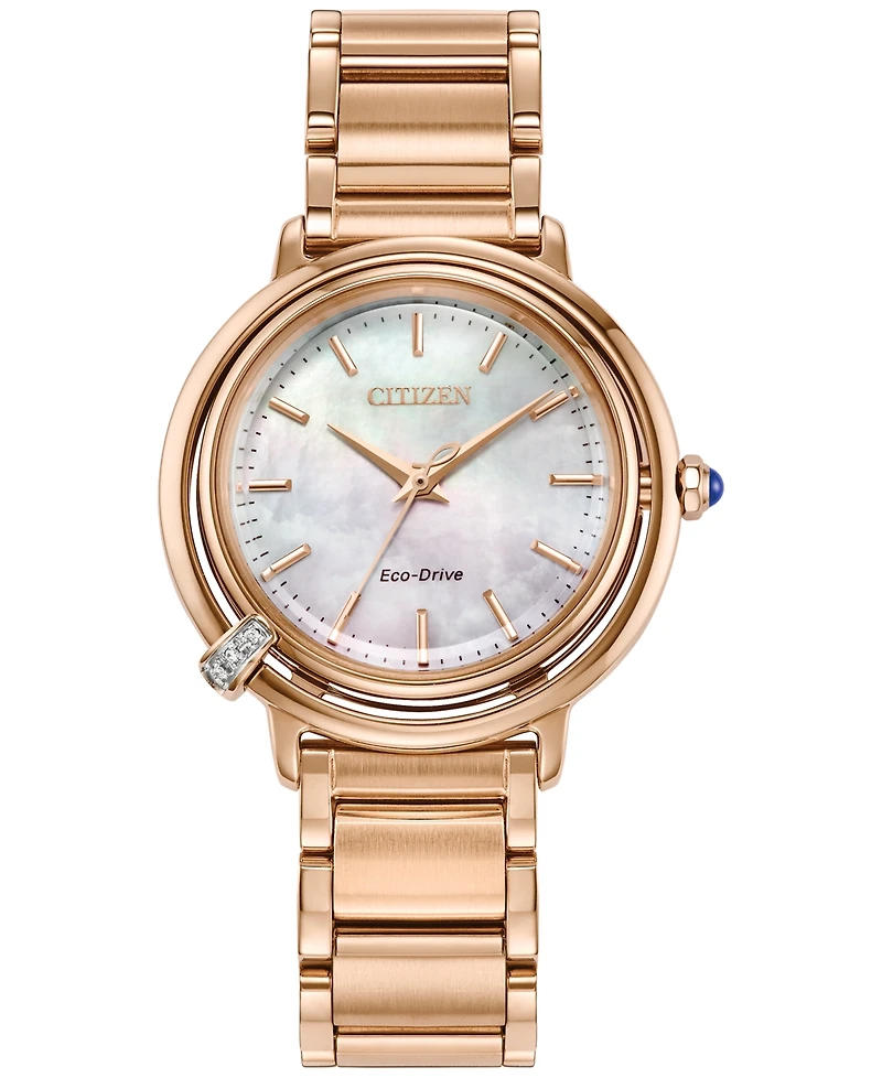 Citizen Eco-Drive Women's L Arcly Diamond Accent Rose Gold-Tone Stainless Steel Bracelet Watch 31mm