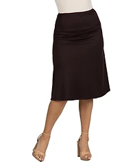 24seven Comfort Apparel A Line Elastic Waist Knee Length Skirt