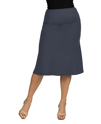 24seven Comfort Apparel A Line Elastic Waist Knee Length Skirt