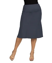 24seven Comfort Apparel A Line Elastic Waist Knee Length Skirt