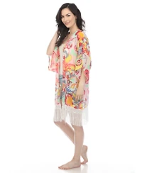 White Mark Women's Sheer Fringe Kimono