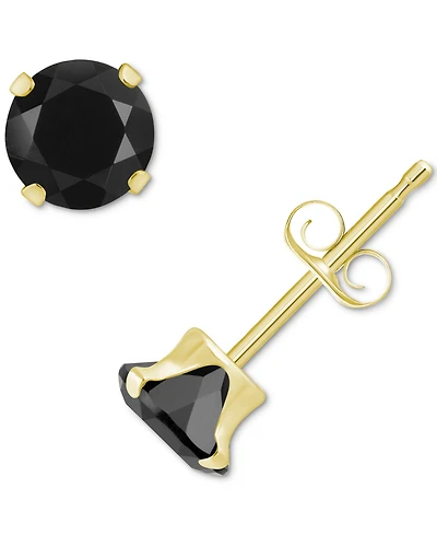 Onyx Solitaire Four Prong Stud Earrings 10k Gold