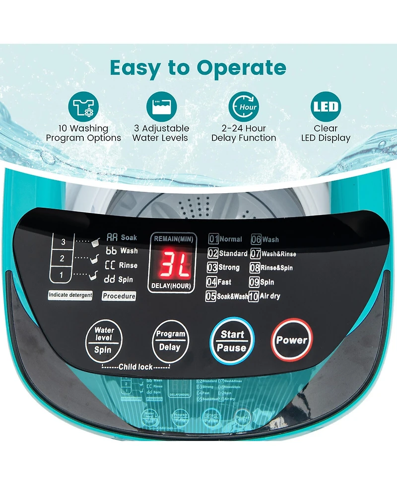 Gymax 7.7 lbs Full Automatic Washing Machine 0.78 Cu.ft Compact Washer & Spinner Combo Blue