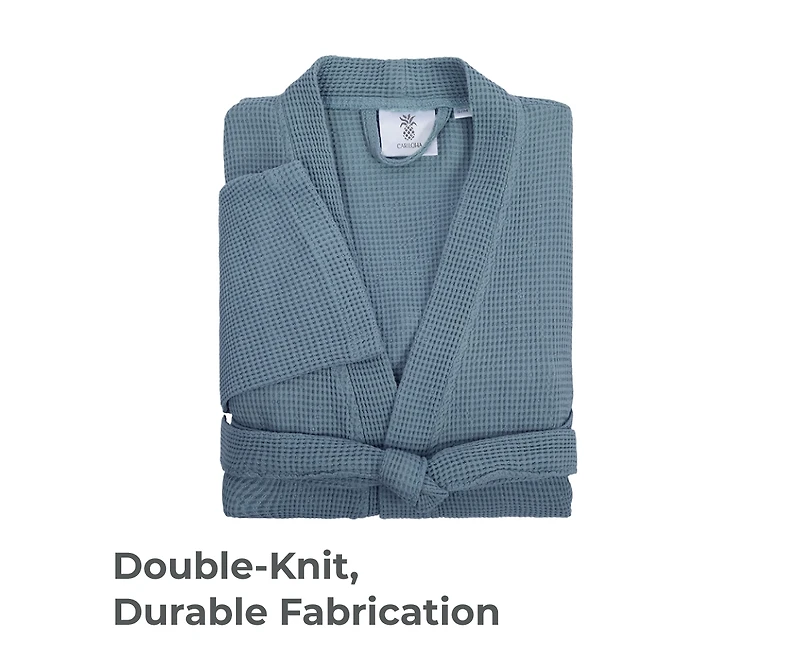 Cariloha Waffle Knit Bath Robe | Marine Blue | Unisex, Small/Medium | Viscose Material | Soft, Comfortable, & Wicks Moisture