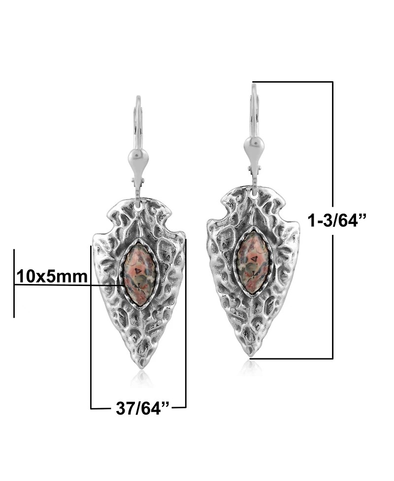 American West Jewelry Fritz Casuse Sterling Silver Arrowhead and Leopard Jasper Gemstone Lever Back Earrings
