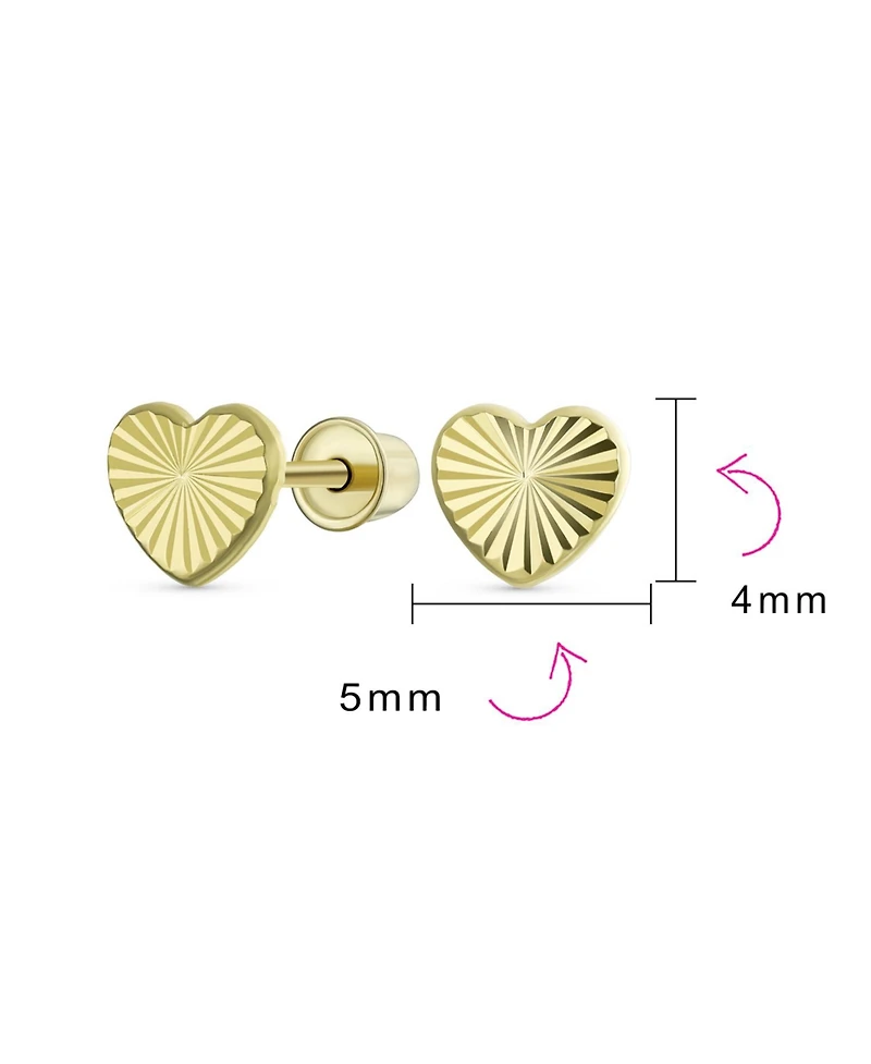 Bling Jewelry Minimalist Tiny Simple10K Yellow Gold Textured Heart Stud Earrings Secure Screw Back 4MM