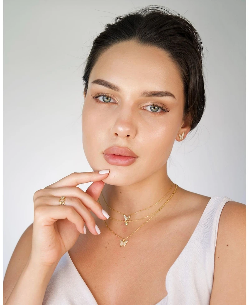 Hollywood Sensation Gold Butterfly Pendant Necklace with Mother of Pearl Inlay