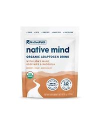 NativePath Native Mind Organic Adaptogen Herbal Support Blend - Organic Mushroom Drink Powder with Lion's Mane, Rhodiola & Rose Hips - 30 Servings