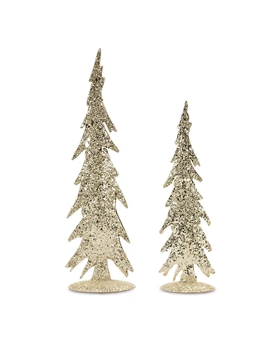 Slickblue Set of 2 Gold Mosaic Glass Pine Trees for Christmas Decor