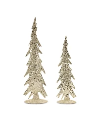 Slickblue Set of 2 Gold Mosaic Glass Pine Trees for Christmas Decor