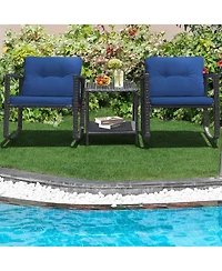 Sugift 3 Pieces Cushioned Patio Rattan Set with Rocking Chair and Table