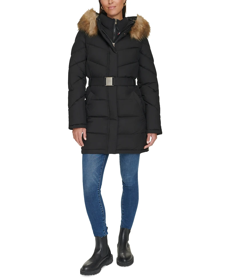 Tommy Hilfiger Women's Faux-Fur-Trim Hooded Puffer Coat, Created for Macy's