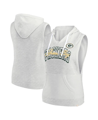 Fanatics Women's Oatmeal Green Bay Packers Lounge Script Sleeveless V-Neck Pullover Hoodie